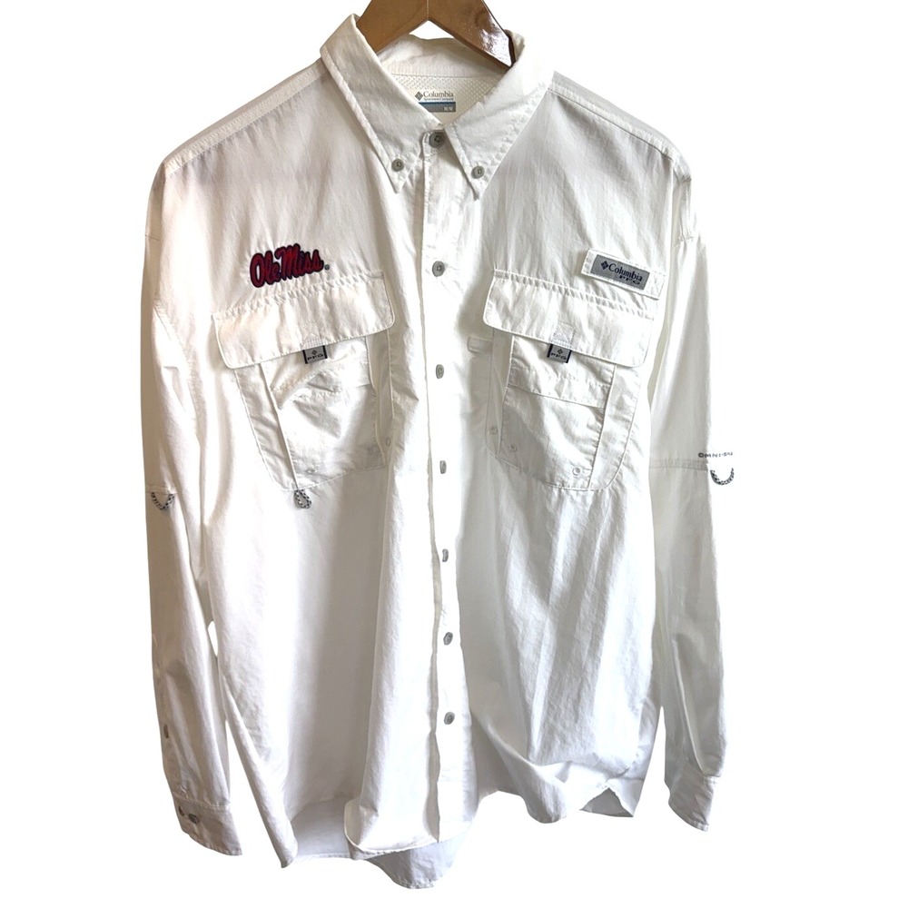 Ole Miss Rebels Columbia PFG Fishing Button Up Shirt Mens Medium Long Sleeve Top